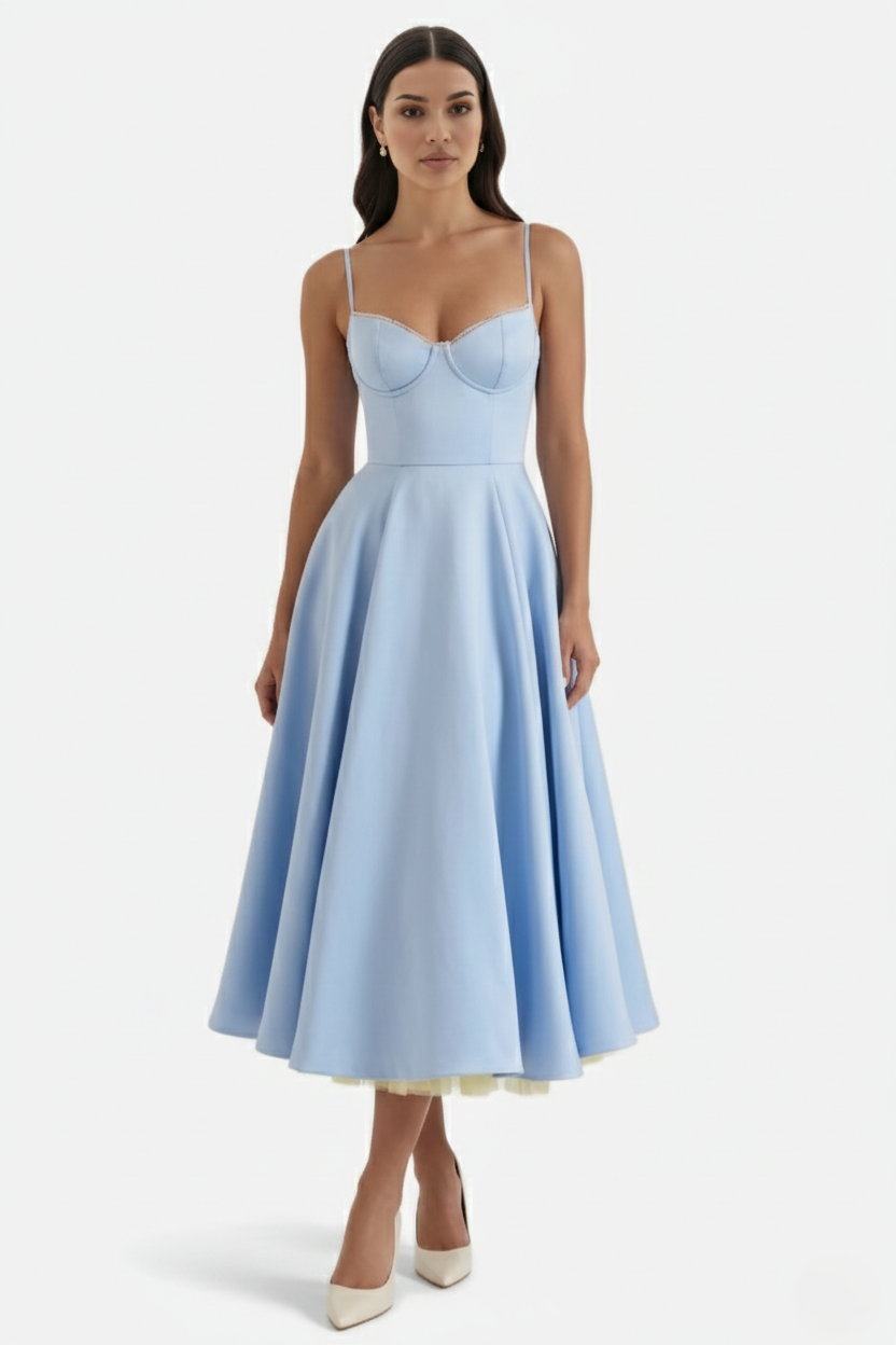 Elise Mode Bustier Midi Jurk in Baby Blue