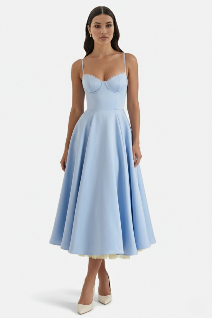 Elise Mode Bustier Midi Jurk in Baby Blue