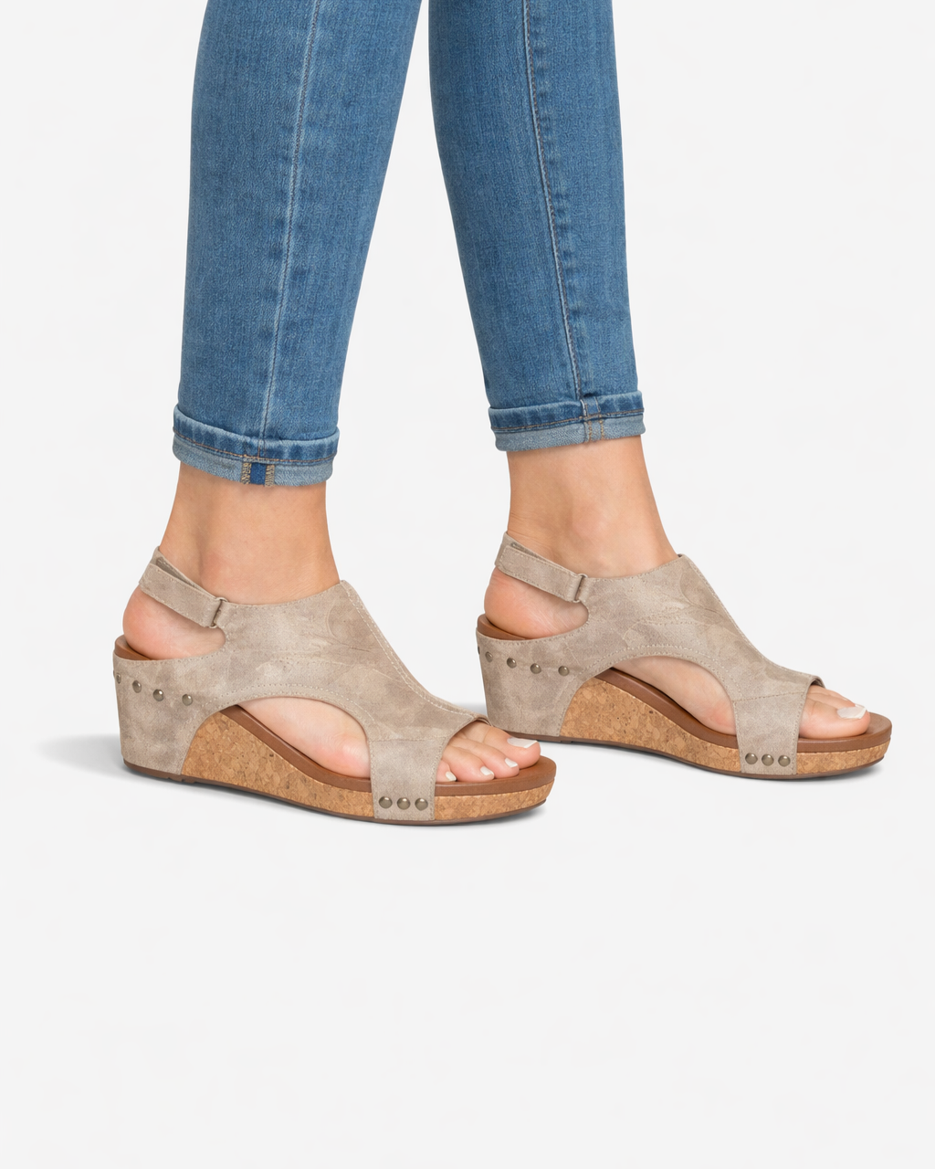 EliseMode Dames Plateau Sleehak Sandalen Peep Toe in Beige