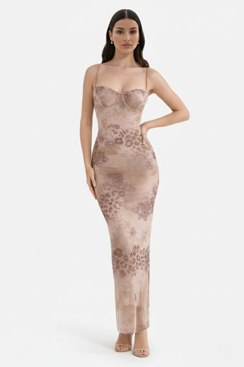 Elise Mode Dames Kant Trim Maxi Jurk Spaghettibandjes