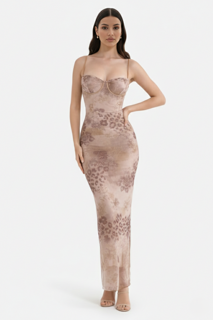 Elise Mode Dames Kant Trim Maxi Jurk Spaghettibandjes