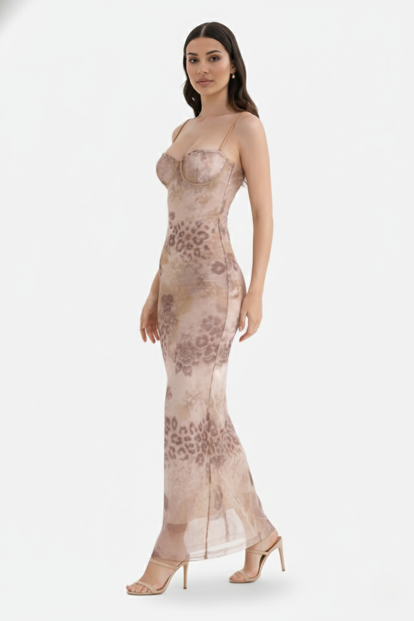 Elise Mode Dames Kant Trim Maxi Jurk Spaghettibandjes
