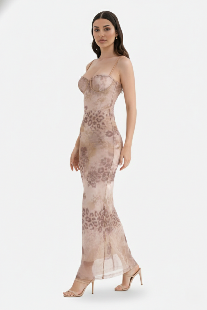 Elise Mode Dames Kant Trim Maxi Jurk Spaghettibandjes