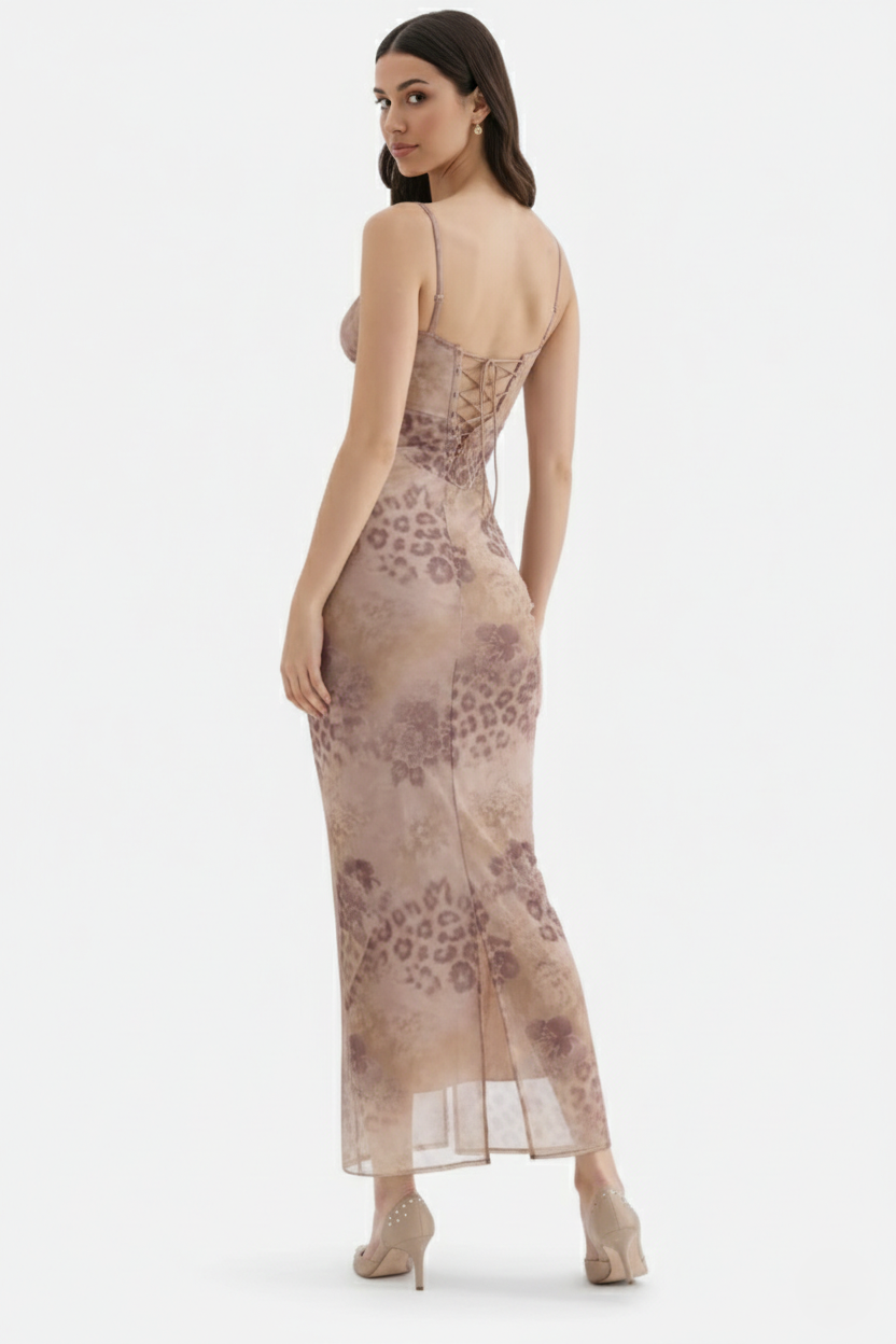 Elise Mode Dames Kant Trim Maxi Jurk Spaghettibandjes