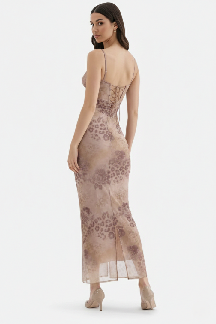 Elise Mode Dames Kant Trim Maxi Jurk Spaghettibandjes