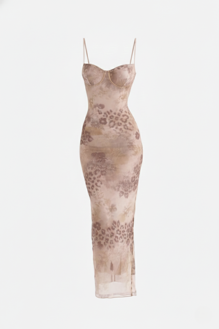 Elise Mode Dames Kant Trim Maxi Jurk Spaghettibandjes