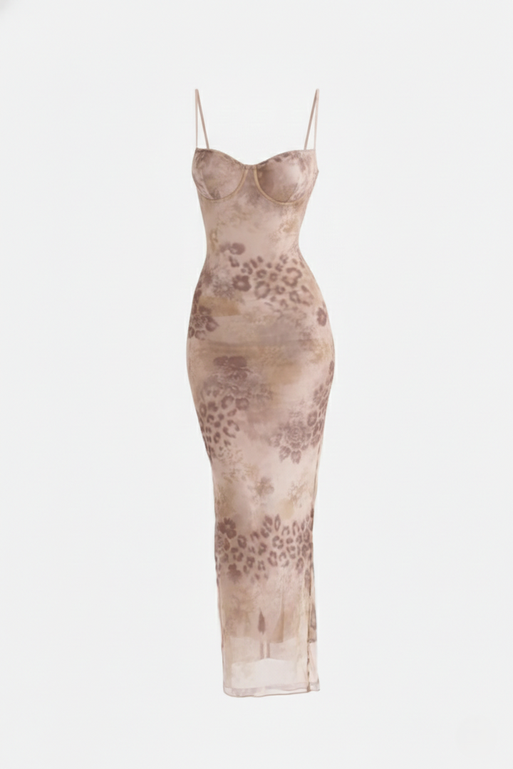 Elise Mode Dames Kant Trim Maxi Jurk Spaghettibandjes