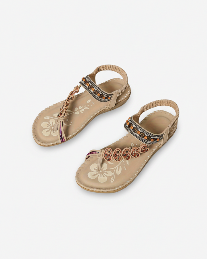 EliseMode Dames Teenslippers Bloem Kralen Enkelbandjes