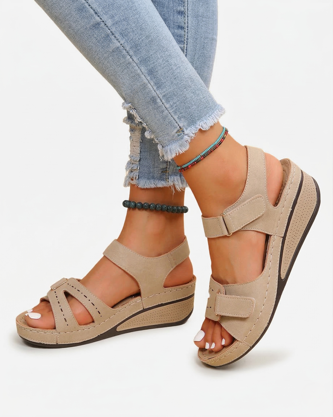 EliseMode Dames Sleehak Sandalen Dubbele Verstelbare Band