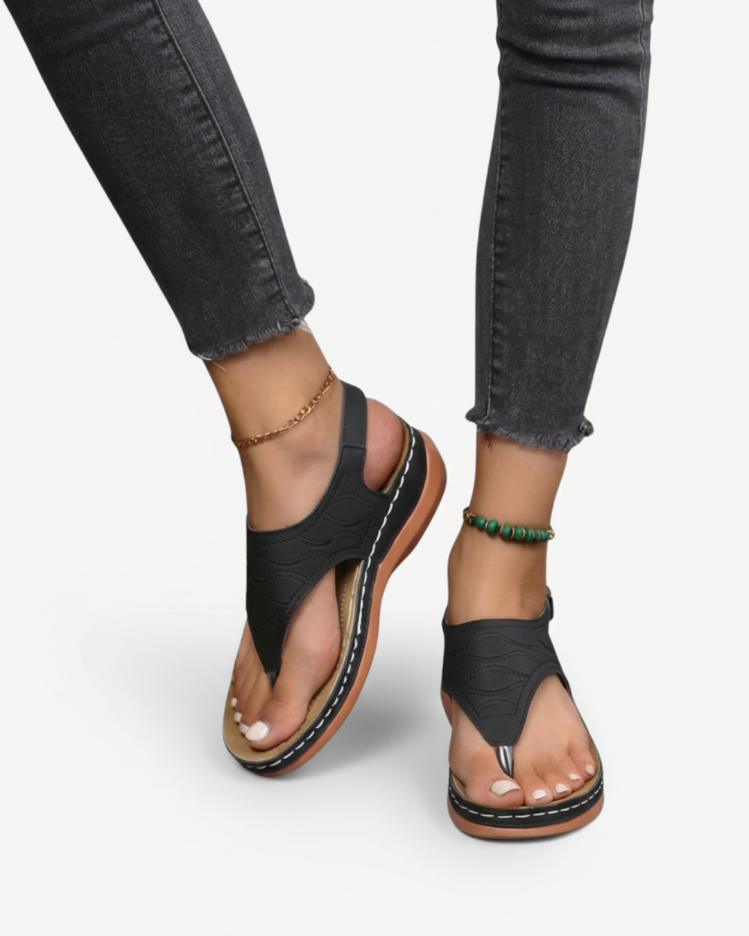 EliseMode Dames Teenslippers Enkelbandjes Zomer in Zwart