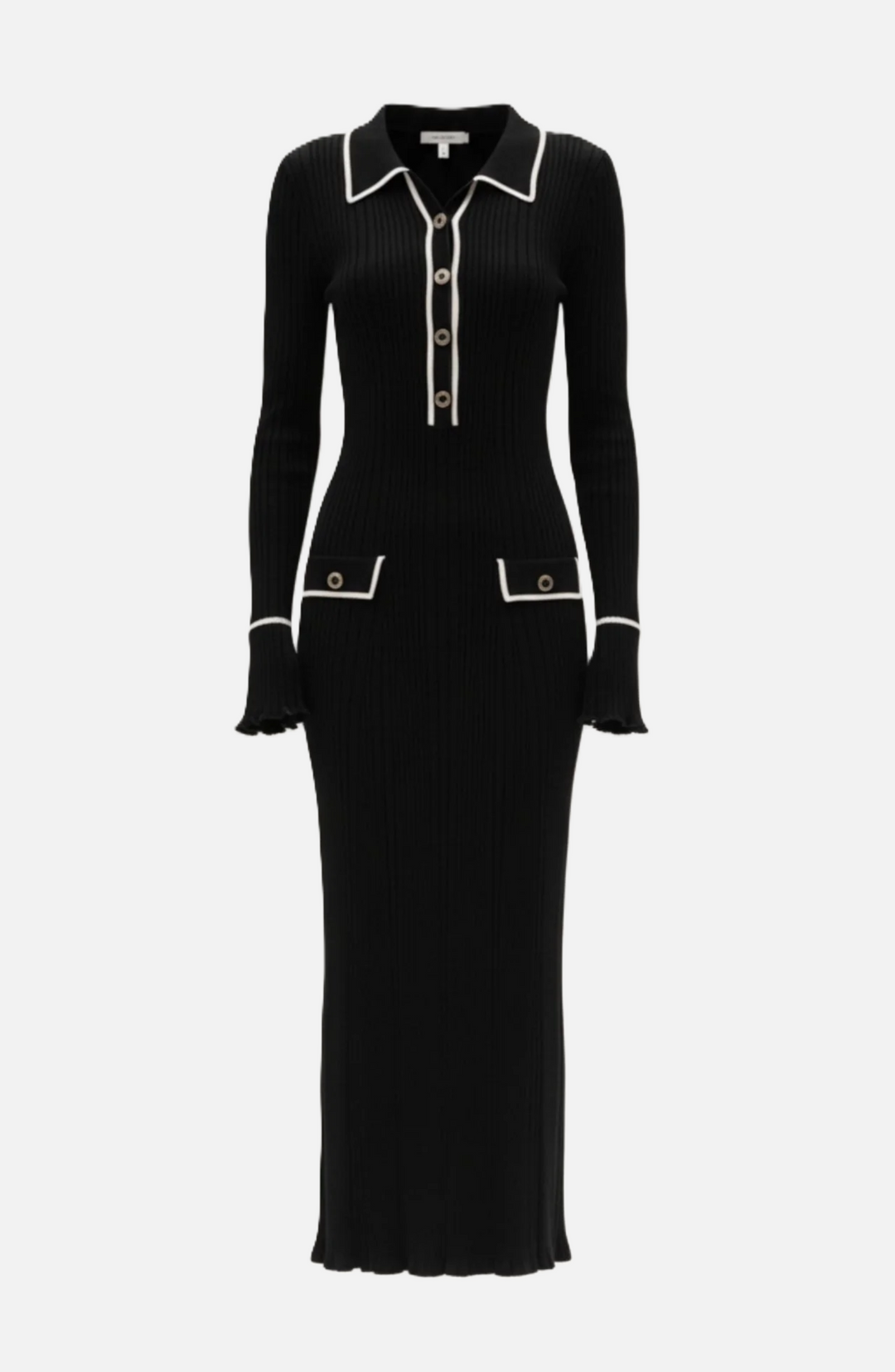 Elise Mode Gebreide Polo Maxi Jurk in Black