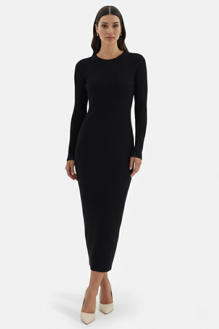 Elise Mode Dames Gebreide Bodycon Midi Jurk