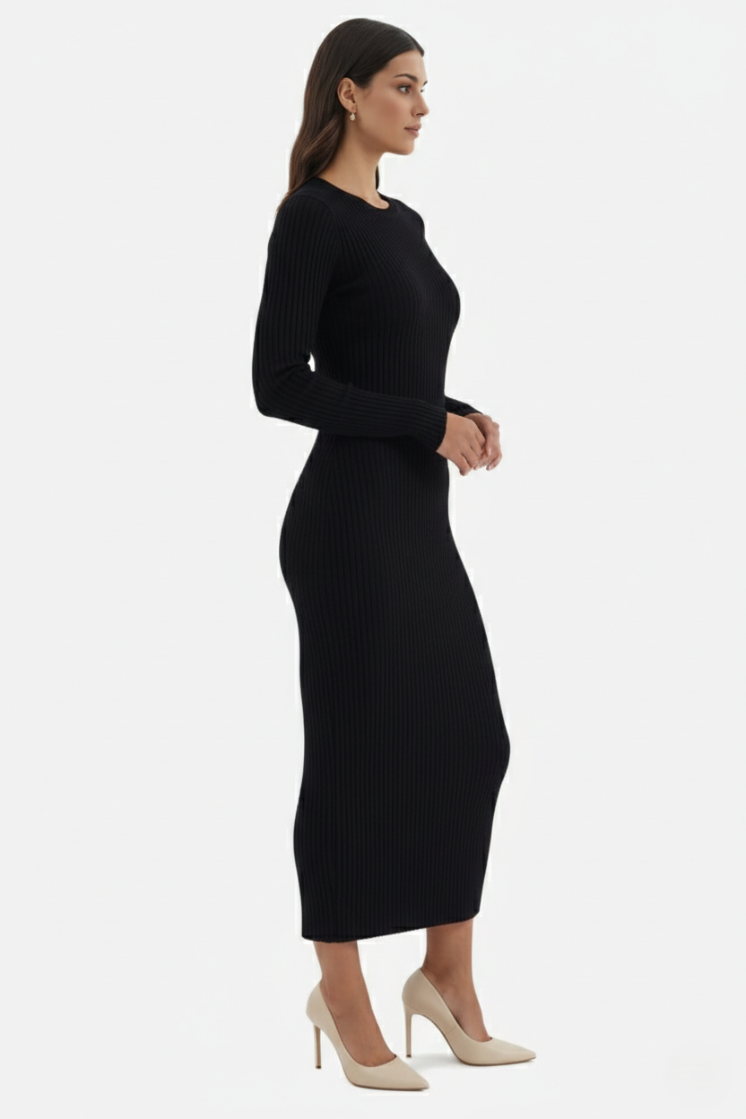 Elise Mode Dames Gebreide Bodycon Midi Jurk