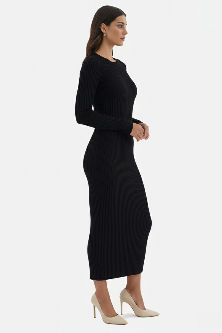 Elise Mode Dames Gebreide Bodycon Midi Jurk