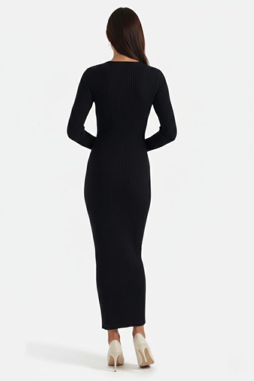 Elise Mode Dames Gebreide Bodycon Midi Jurk
