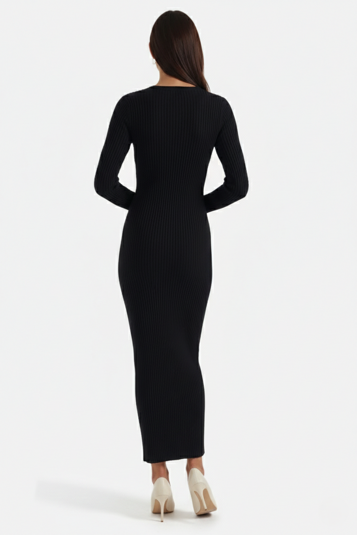 Elise Mode Dames Gebreide Bodycon Midi Jurk