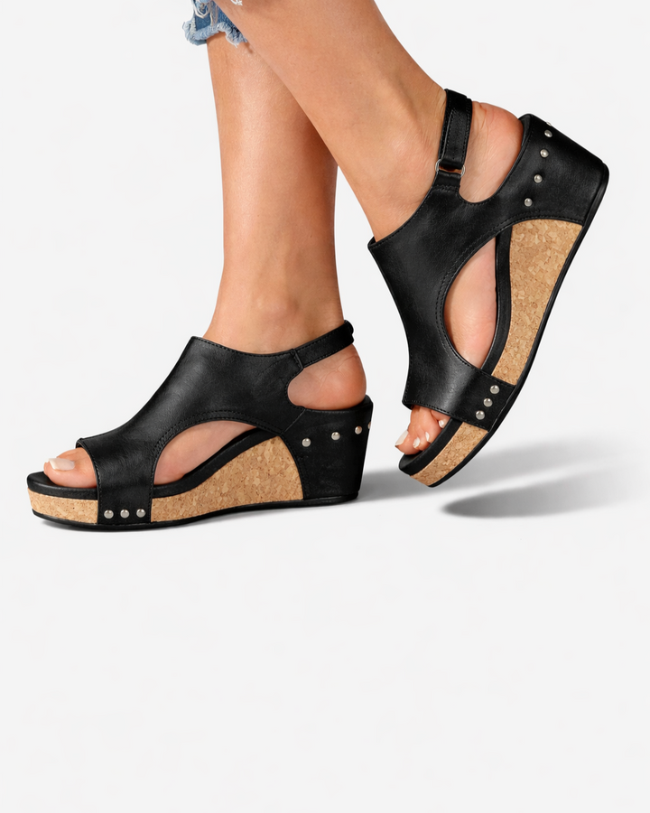 EliseMode Dames Plateau Sleehak Sandalen Peep Toe in Zwart