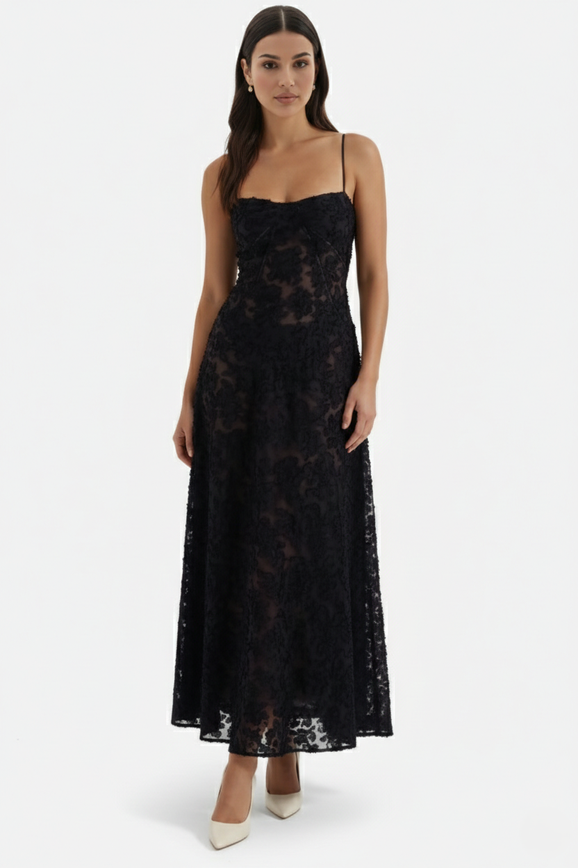 EliseMode Bloemen Slip Maxi Jurk in Black