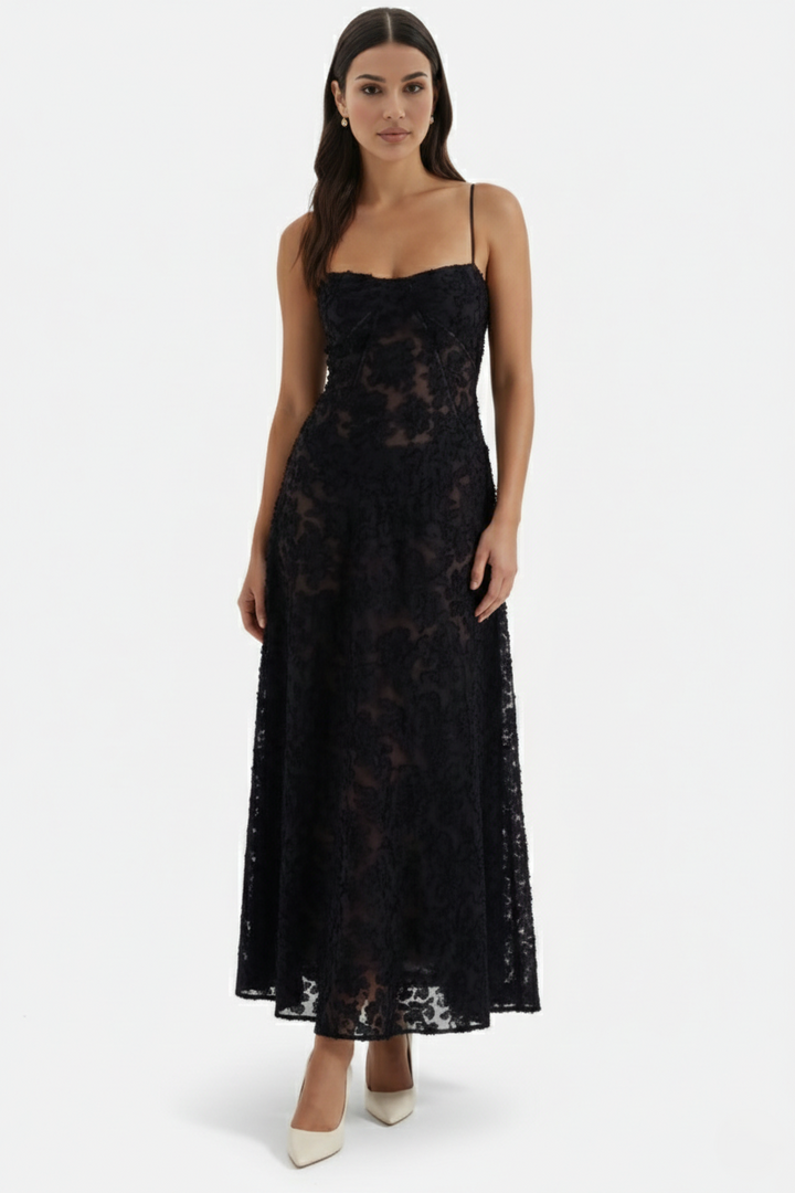 EliseMode Bloemen Slip Maxi Jurk in Black
