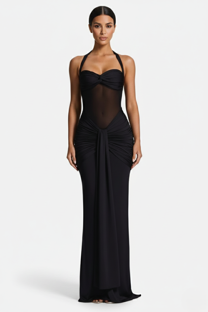 Elise Mode Halter Avondjurk in Black