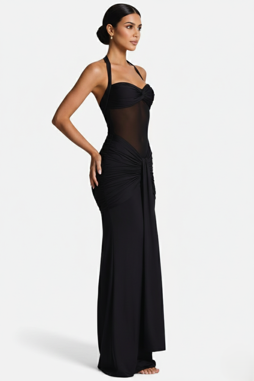 Elise Mode Halter Avondjurk in Black