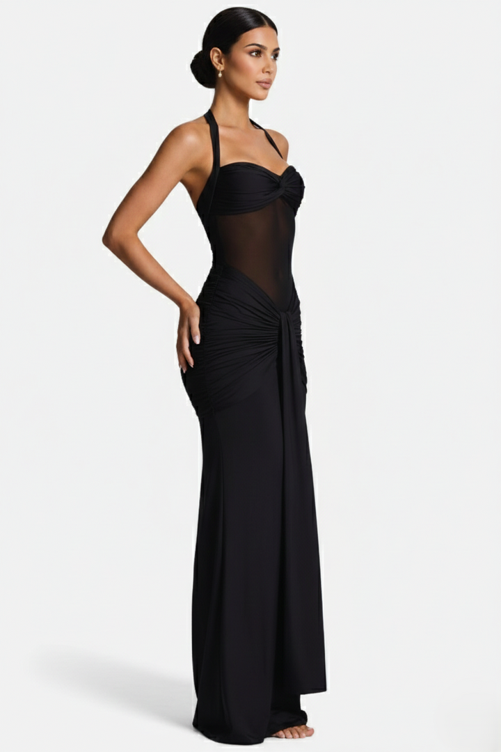 Elise Mode Halter Avondjurk in Black