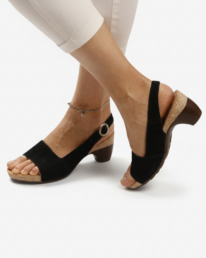 EliseMode Dames Kitten Heel Slingback Open Neus Sandalen in Zwart