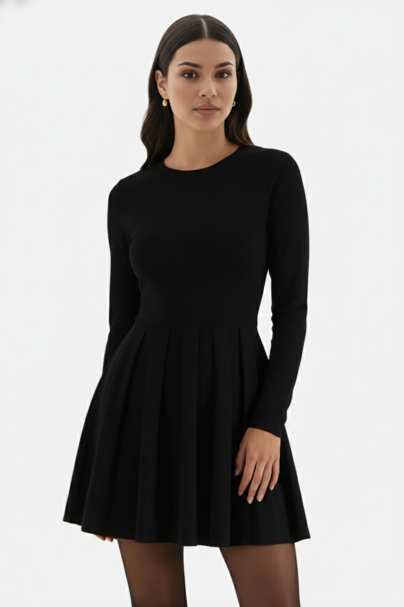 Elise Mode Dames Gebreide Skater Mini Jurk in Zwart