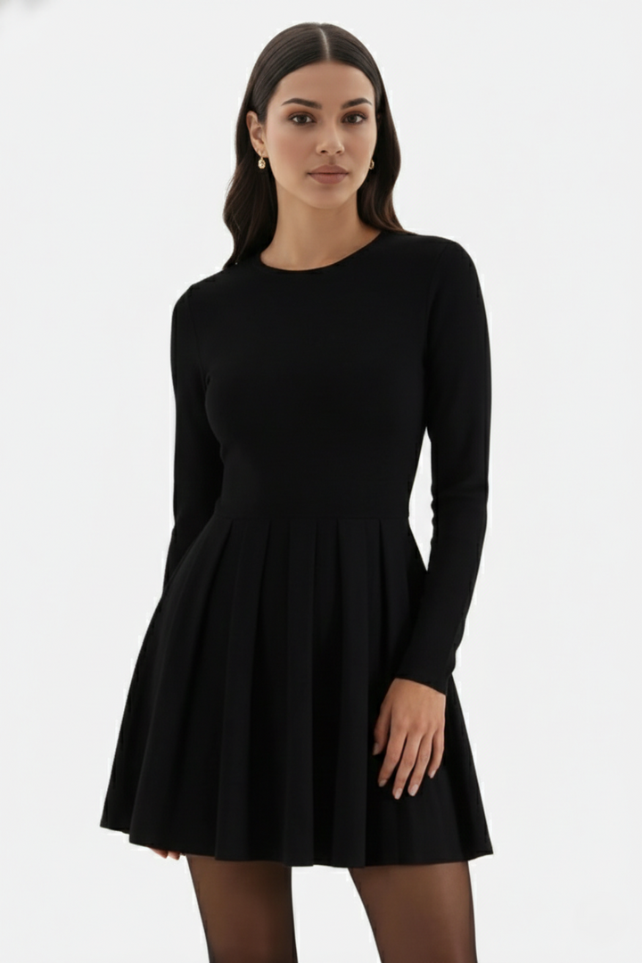 Elise Mode Dames Gebreide Skater Mini Jurk in Zwart