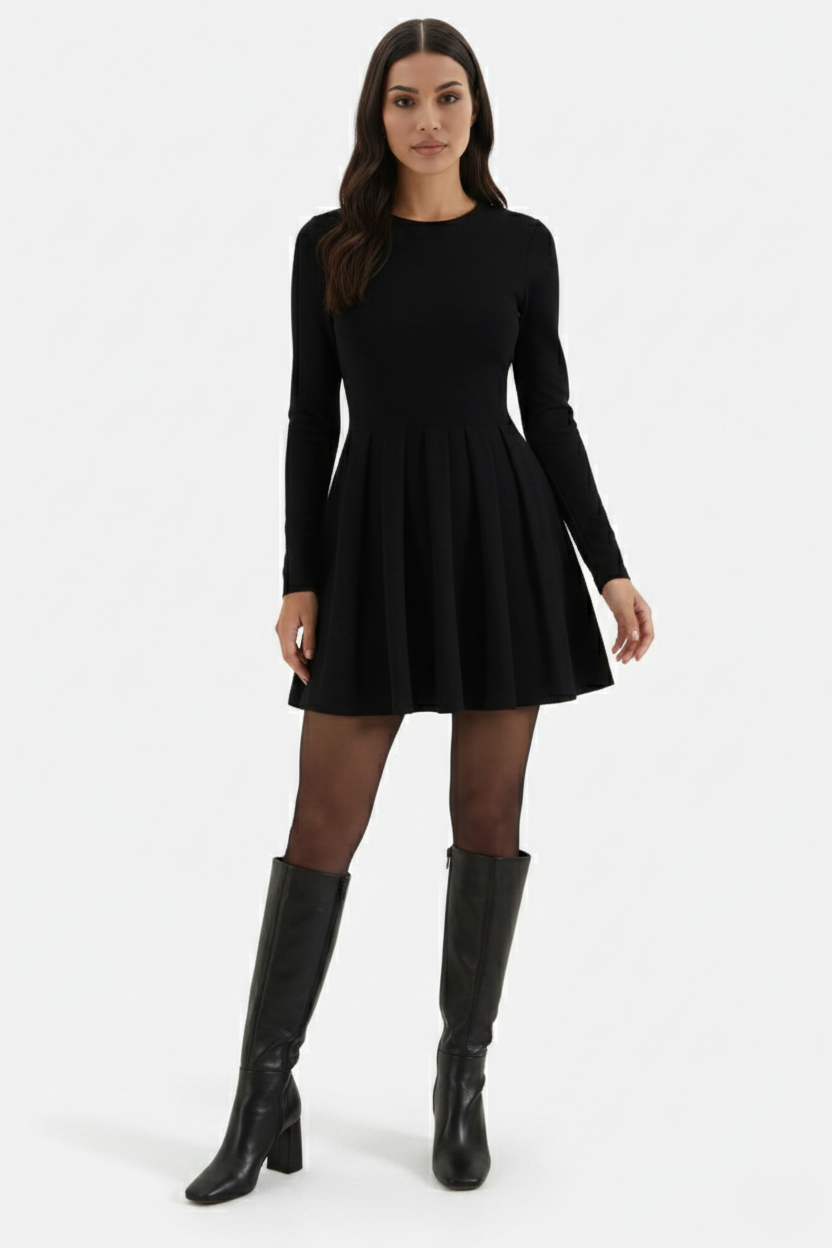 Elise Mode Dames Gebreide Skater Mini Jurk