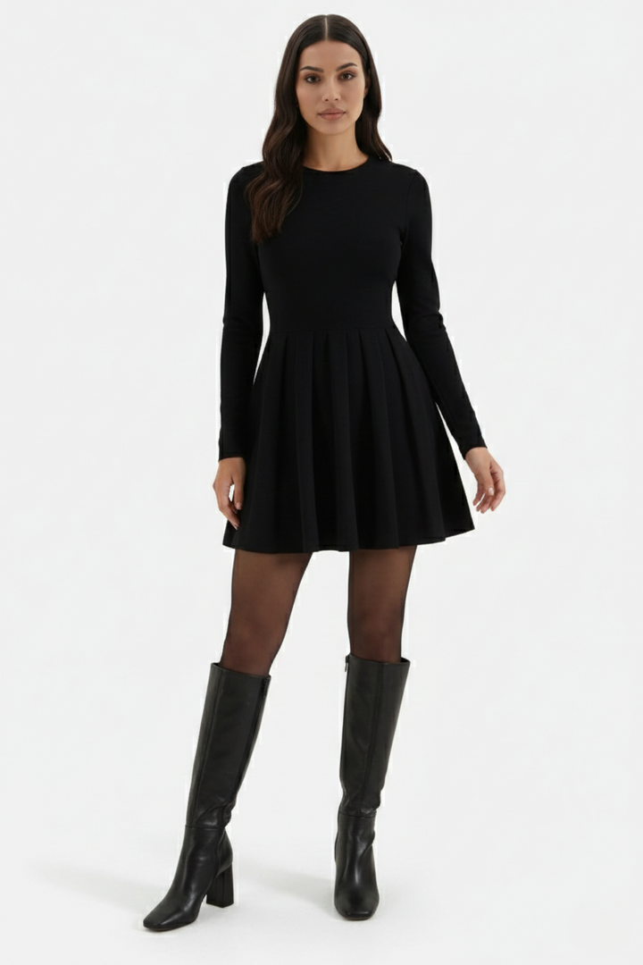Elise Mode Dames Gebreide Skater Mini Jurk