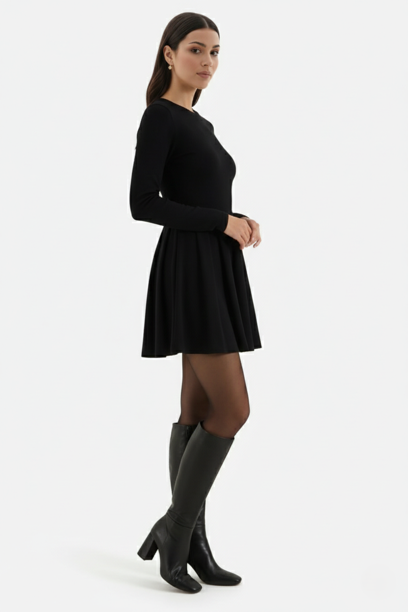 Elise Mode Dames Gebreide Skater Mini Jurk