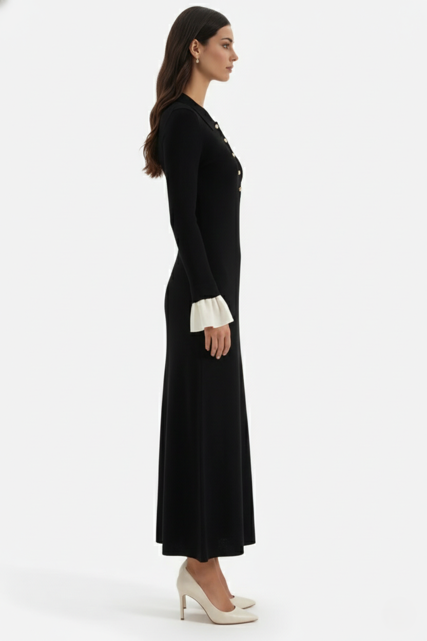 Elise Mode Dames Gebreide Polo Maxi Jurk