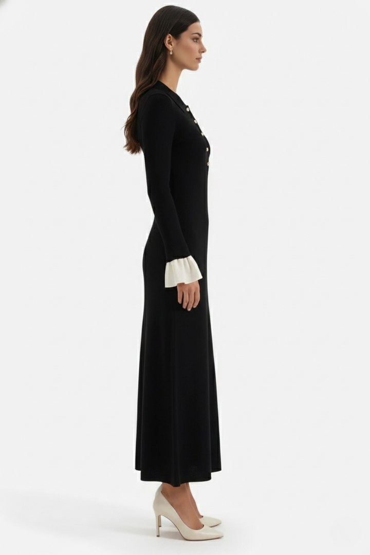 Elise Mode Dames Gebreide Polo Maxi Jurk
