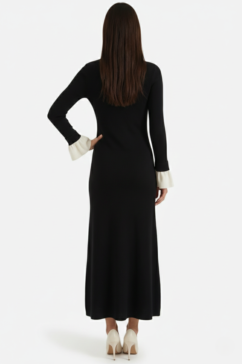Elise Mode Dames Gebreide Polo Maxi Jurk