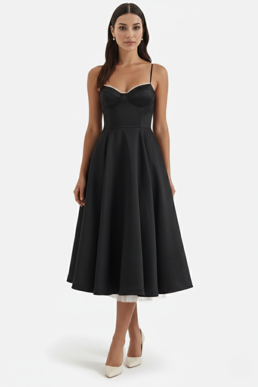 Elise Mode Bustier Midi Jurk in Black