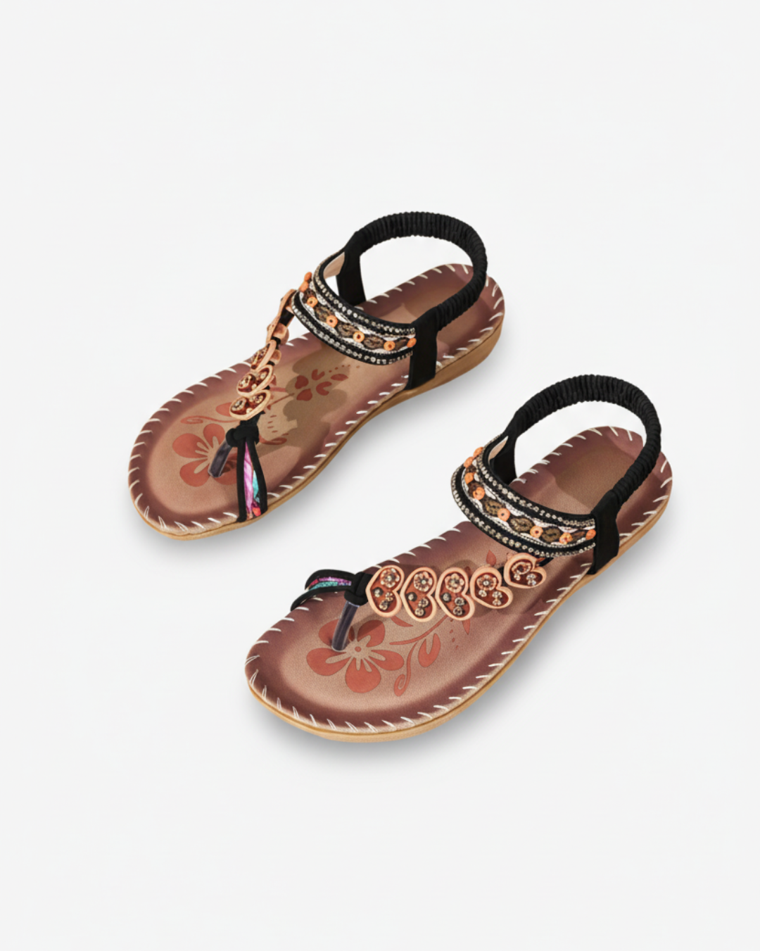 EliseMode Dames Teenslippers Bloem Kralen Enkelbandjes