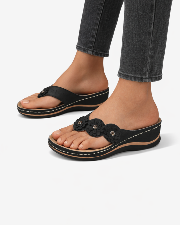 EliseMode Dames Bloemen Sleehak Slippers Instapper