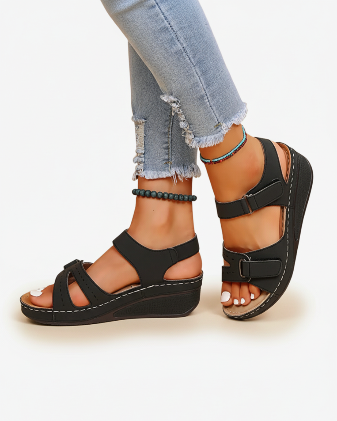 EliseMode Dames Sleehak Sandalen Dubbele Verstelbare Band in Zwart