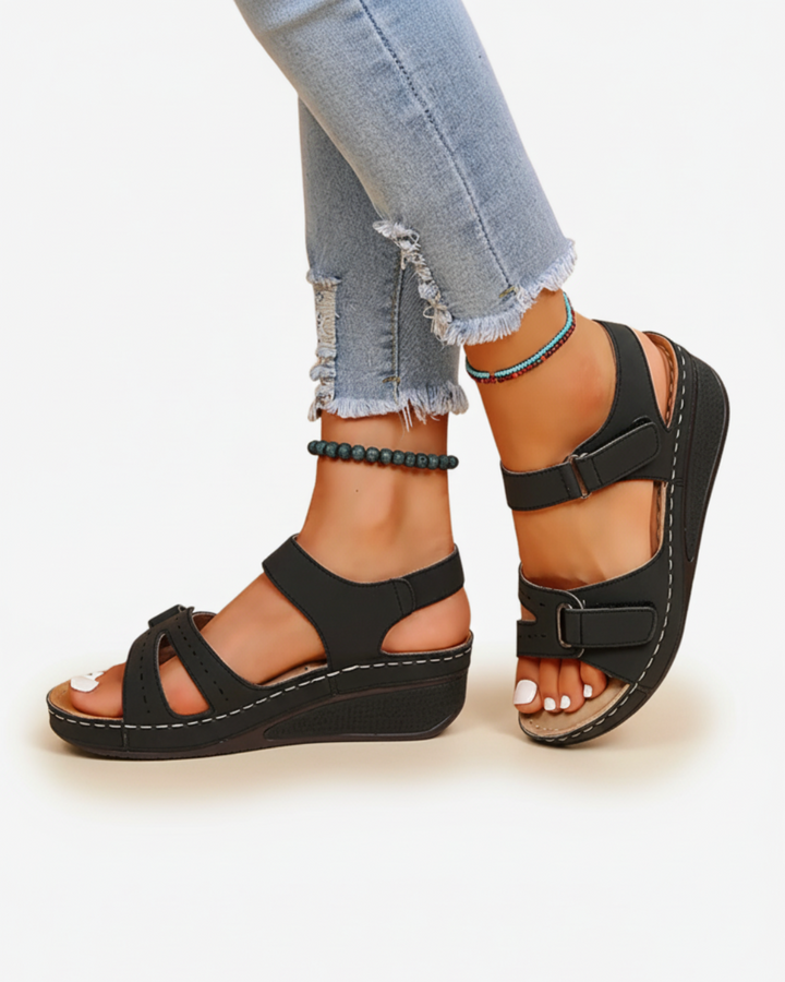 EliseMode Dames Sleehak Sandalen Dubbele Verstelbare Band in Zwart