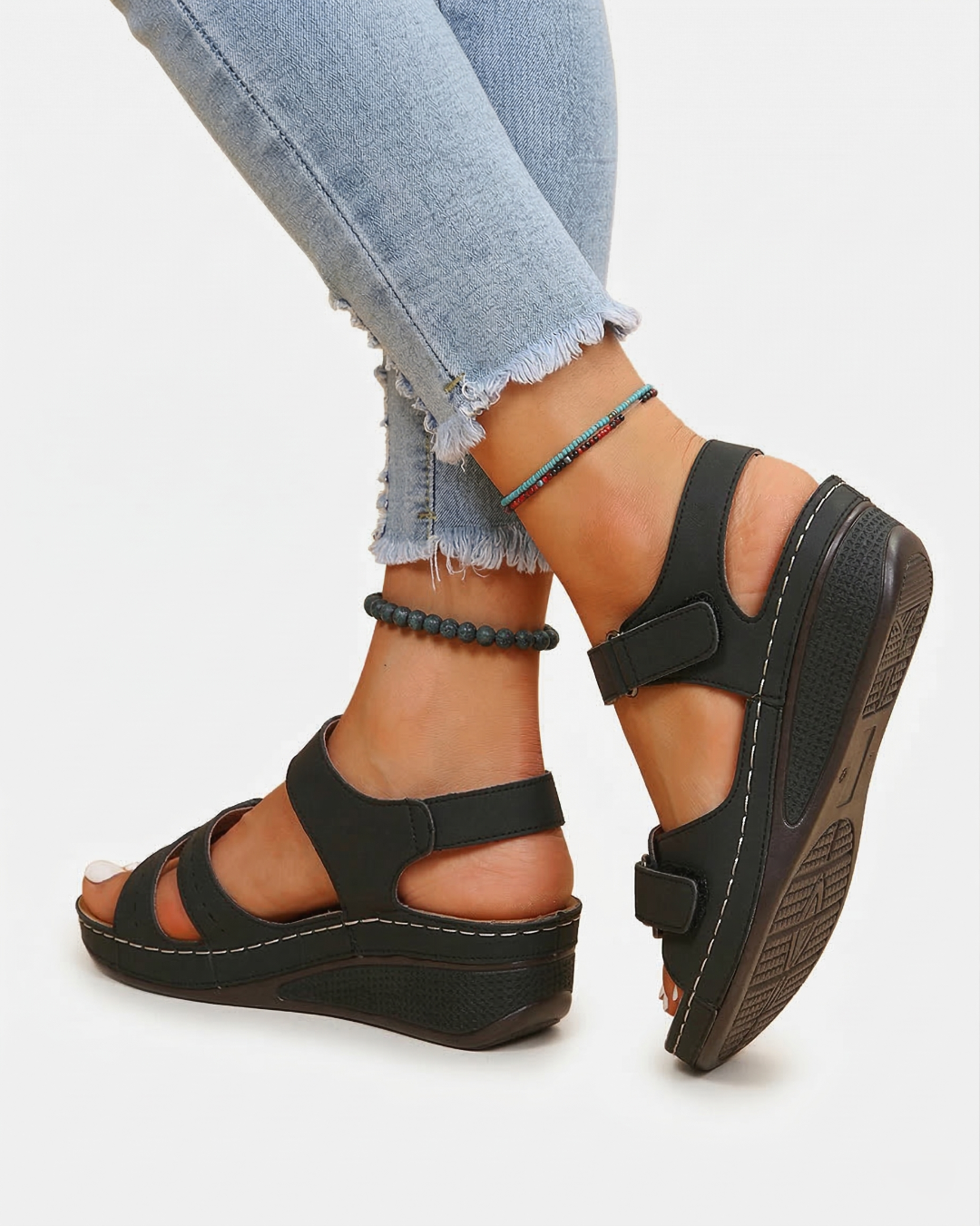EliseMode Dames Sleehak Sandalen Dubbele Verstelbare Band