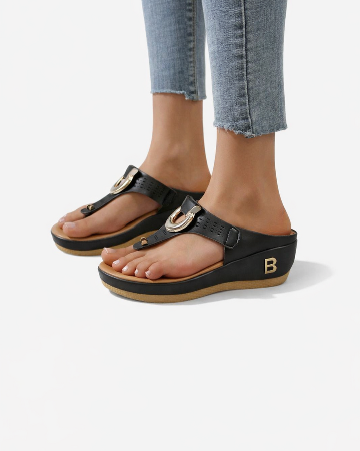 EliseMode Dames Sleehak Teenslippers Metalen Ring