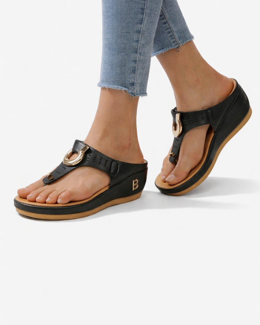 EliseMode Dames Sleehak Teenslippers Metalen Ring in Zwart