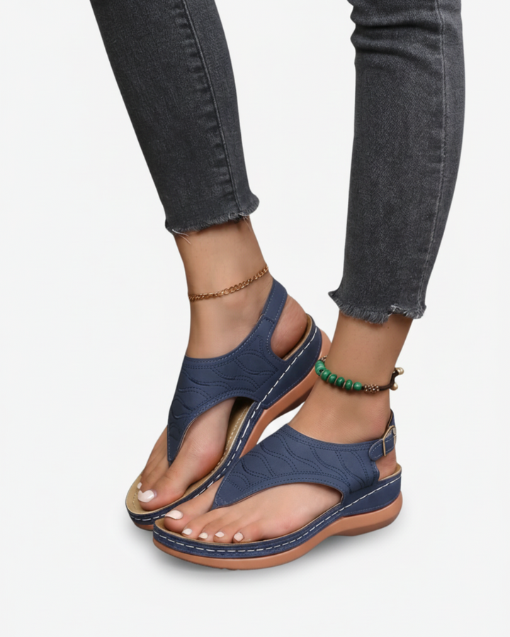 EliseMode Dames Teenslippers Enkelbandjes Zomer in Blauw