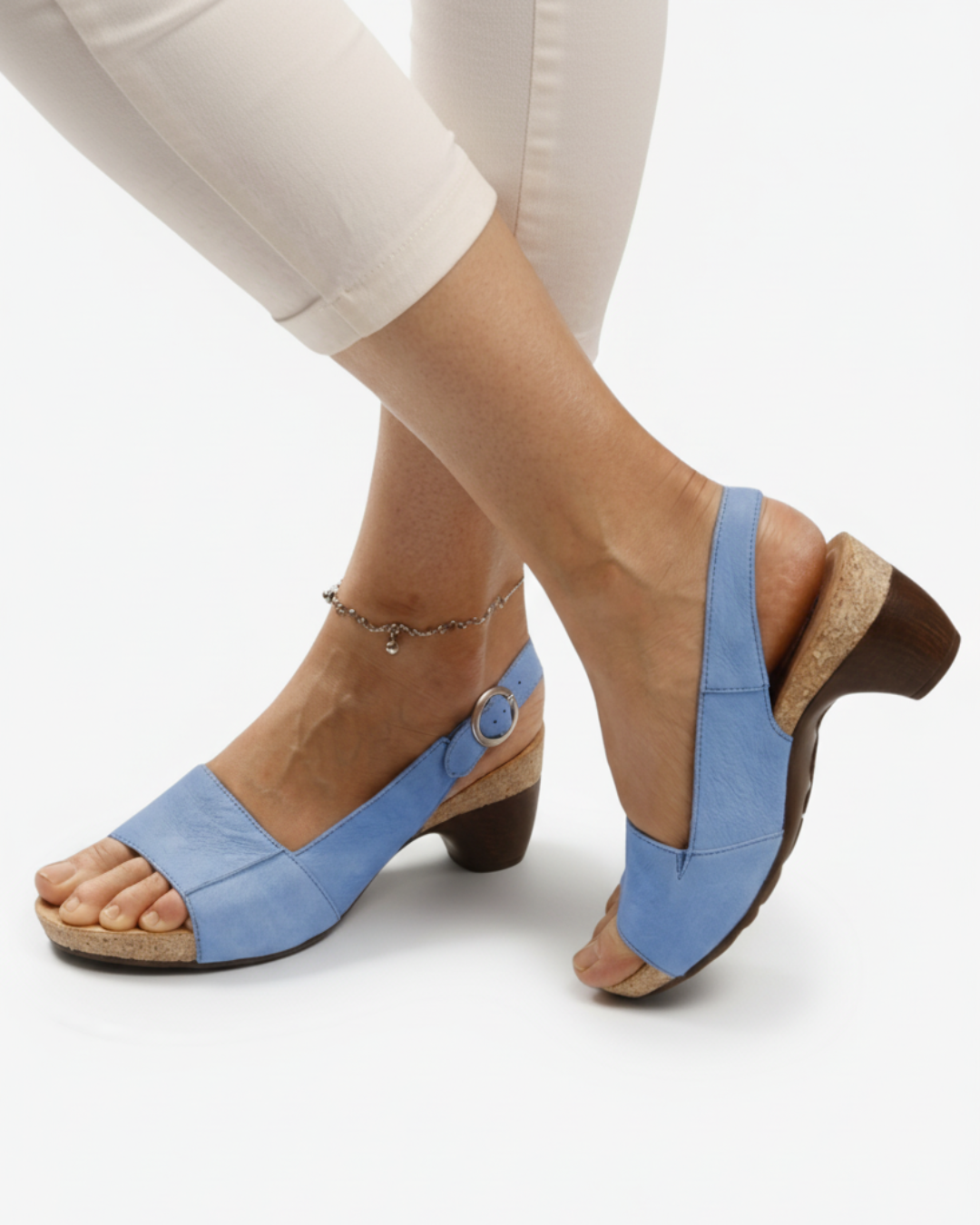EliseMode Dames Kitten Heel Slingback Open Neus Sandalen in Blauw
