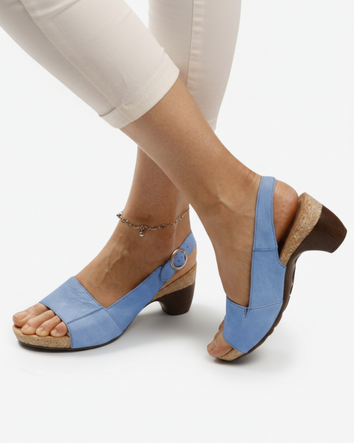 EliseMode Dames Kitten Heel Slingback Open Neus Sandalen in Blauw
