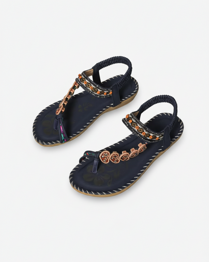 EliseMode Dames Teenslippers Bloem Kralen Enkelbandjes