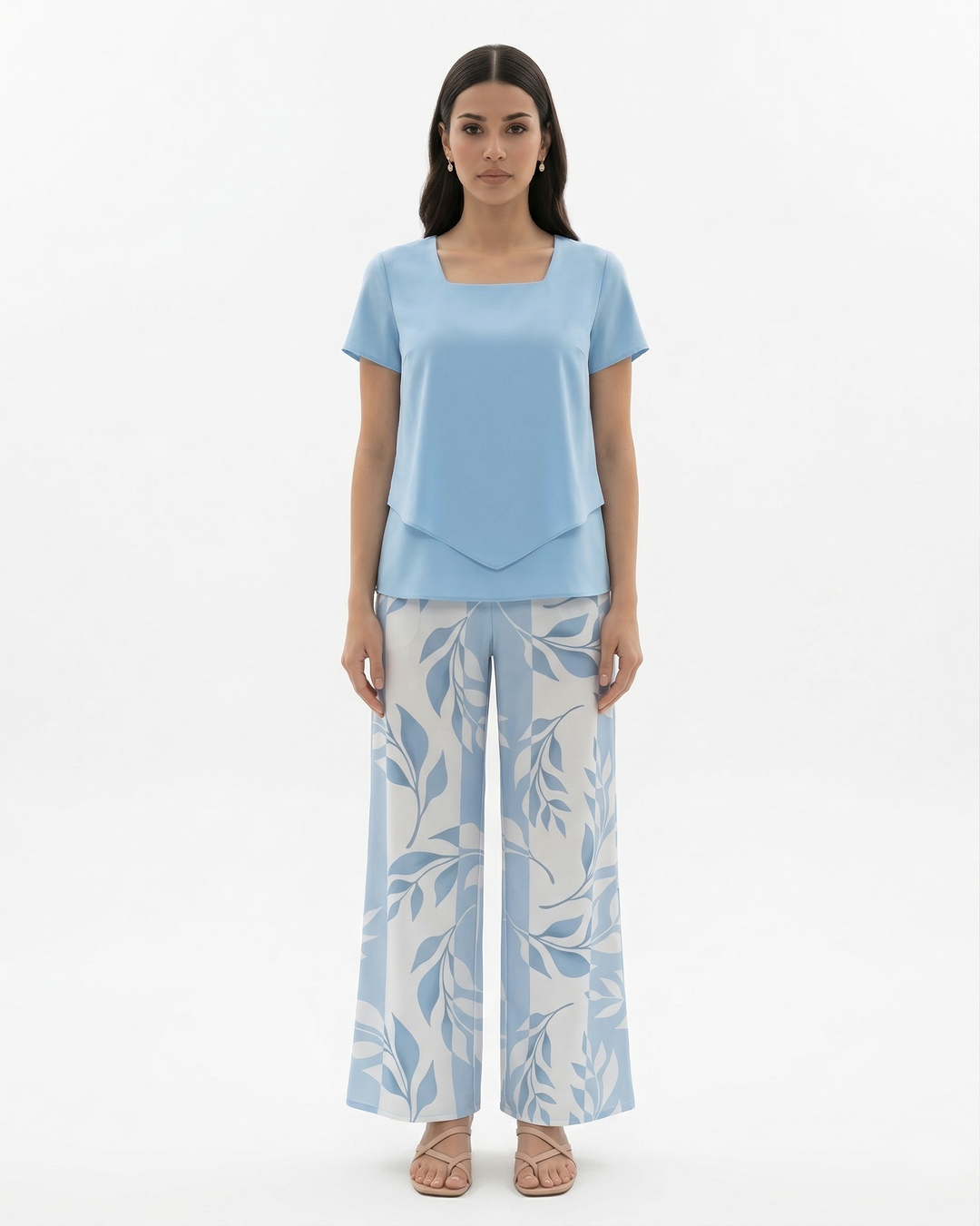 Elise Mode Dames Geprinte Set Relaxed Fit in Blauw