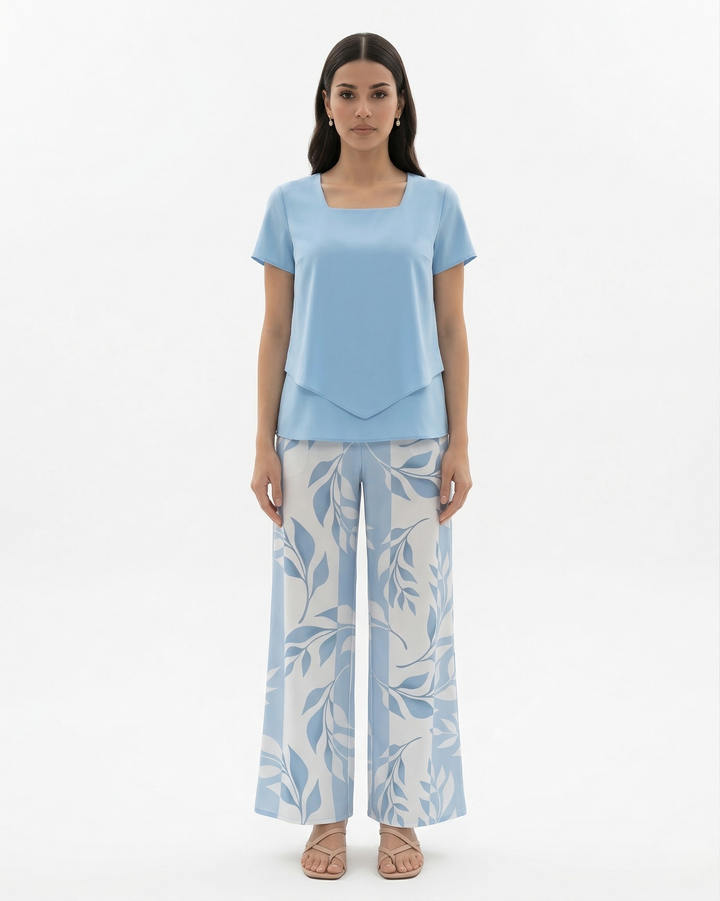 Elise Mode Dames Geprinte Set Relaxed Fit in Blauw
