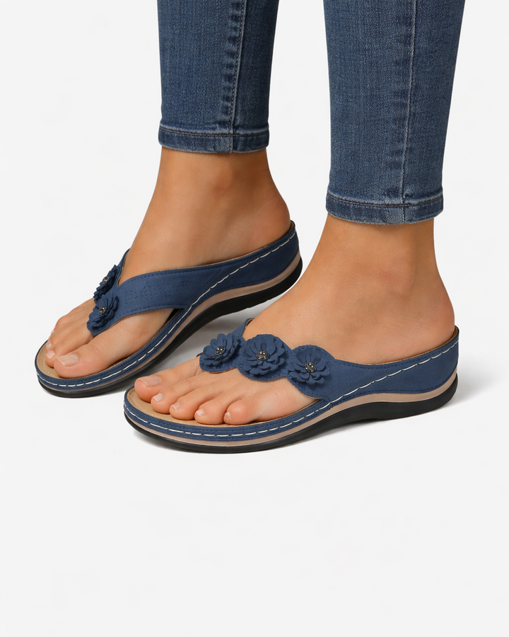 EliseMode Dames Bloemen Sleehak Slippers Instapper